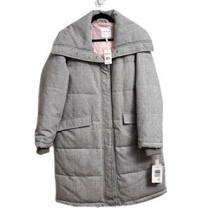 Avec Les Filles Grey Plaid Thermalpuf Long Puffer Jacket NWT size Large